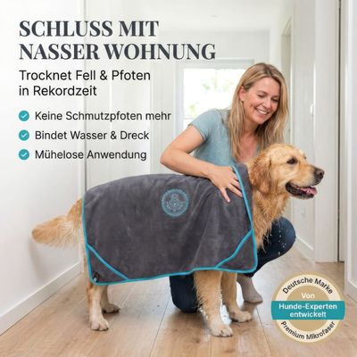 HUND IST KÖNIG extra saugfähiges Hundehandtuch mit Eingriffen, 130x75 cm