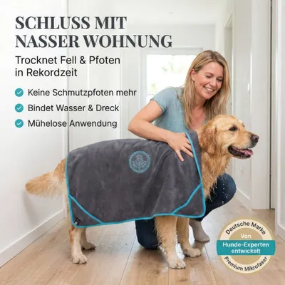 HUND IST KÖNIG extra saugfähiges Hundehandtuch mit Eingriffen, 130x75 cm