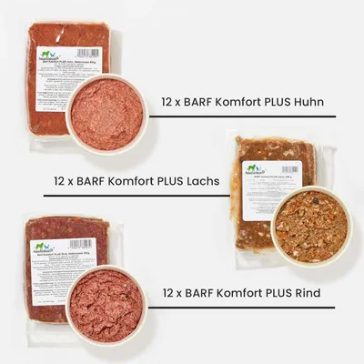 Haustierkost BARF Komfort PLUS Menü - Rind, Huhn & Lachs - Hunde Barffutter Haustierkost BARF Komfort PLUS Menü - Rind, Huhn & Lachs - Hunde Barffutter