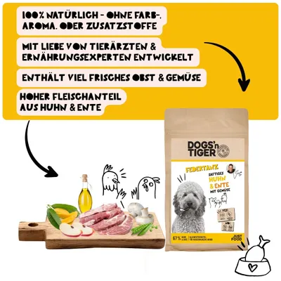 Dogs’n Tiger Federtanz, Hundefutter, Huhn, Ente & Gemüse