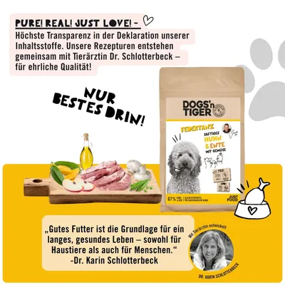 Dogs’n Tiger Federtanz, Hundefutter, Huhn, Ente & Gemüse