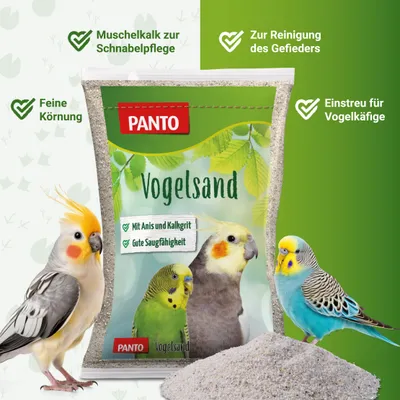 PANTO Vogelsand - Einstreu für Kanarien & Papageien mit Anis & Muschelkalk PANTO Vogelsand - Einstreu für Kanarien & Papageien mit Anis & Muschelkalk