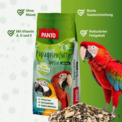PANTO Papageienfutter Spezial - Futter für Papageien ohne Nüsse mit Kernen