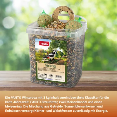 PANTO Winterbox - Wildvogelfutter Strefutter und Meisenknödel
