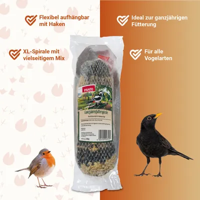 PANTO Ganzjahresfutterspirale – Wildvogelfutter mit Sonnenblumenkernen