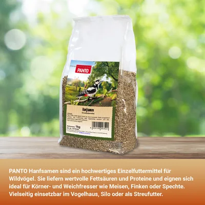 PANTO Hanfsamen - Wildvogelfutter für Gartenvögel, Natürliche Proteinquelle PANTO Hanfsamen - Wildvogelfutter für Gartenvögel, Natürliche Proteinquelle