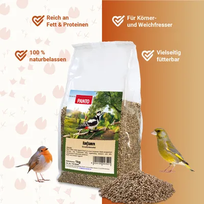PANTO Hanfsamen - Wildvogelfutter für Gartenvögel, Natürliche Proteinquelle PANTO Hanfsamen - Wildvogelfutter für Gartenvögel, Natürliche Proteinquelle