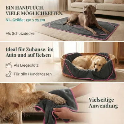HUND IST KÖNIG extra saugfähiges Hundehandtuch mit Eingriffen, 130x75 cm HUND IST KÖNIG extra saugfähiges Hundehandtuch mit Eingriffen, 130x75 cm