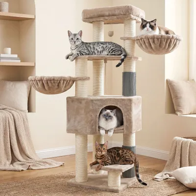 Feandrea Arbre à Chat Hauteur de  160 cm Grand et Stable avec Tapis Chaud