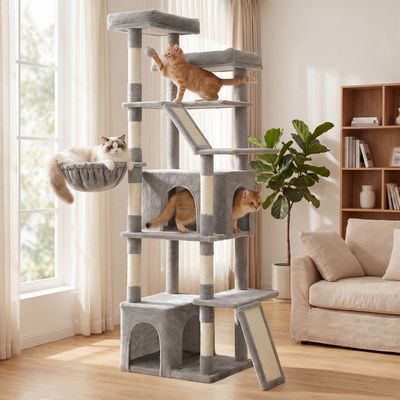 FEANDREA Grand Arbre à Chat, Griffoir Robuste pour Multi-Chats