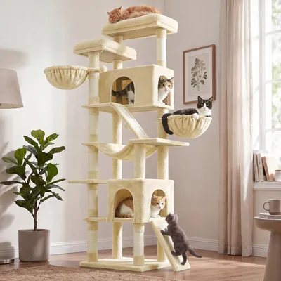 FEANDREA Grand Arbre à Chat, Griffoir Robuste pour Multi-Chats