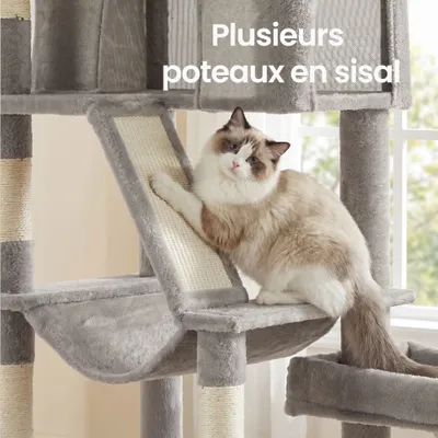 FEANDREA Arbre à Chat 6 Niveaux,105 x 45 x 188 cm Gris clair