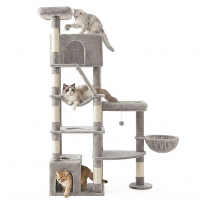 FEANDREA Arbre à Chat 6 Niveaux,105 x 45 x 188 cm Gris clair