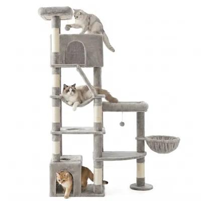 FEANDREA Arbre à Chat 6 Niveaux,105 x 45 x 188 cm Gris clair