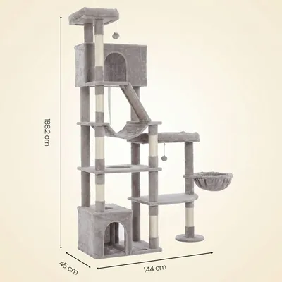 FEANDREA Arbre à Chat 6 Niveaux,105 x 45 x 188 cm Gris clair