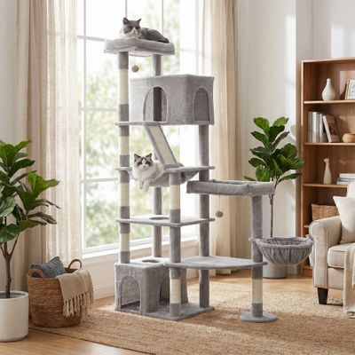 FEANDREA Arbre à Chat 6 Niveaux,105 x 45 x 188 cm Gris clair