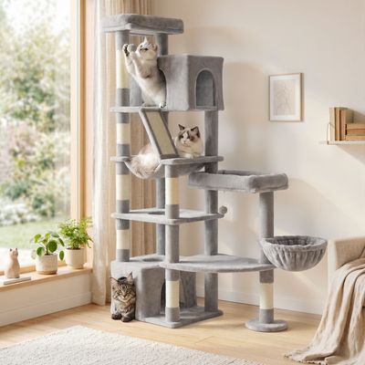 FEANDREA Arbre à Chat 6 Niveaux,105 x 45 x 188 cm Gris clair