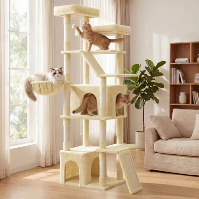 FEANDREA Grand Arbre à Chat, Griffoir Robuste pour Multi-Chats