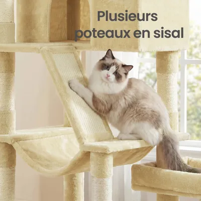 FEANDREA Arbre à Chat 6 Niveaux avec Griffoir,105 x 45 x 188 cm Beige FEANDREA Arbre à Chat 6 Niveaux avec Griffoir,105 x 45 x 188 cm Beige