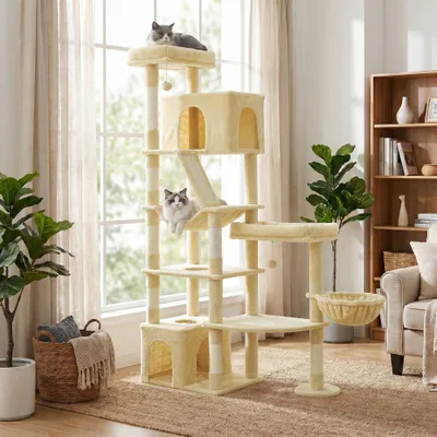 FEANDREA Arbre à Chat 6 Niveaux avec Griffoir,105 x 45 x 188 cm Beige FEANDREA Arbre à Chat 6 Niveaux avec Griffoir,105 x 45 x 188 cm Beige