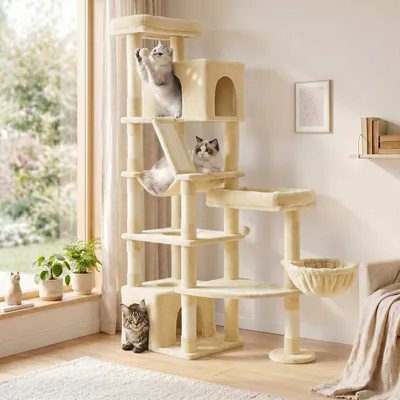 FEANDREA Arbre à Chat 6 Niveaux avec Griffoir,105 x 45 x 188 cm Beige FEANDREA Arbre à Chat 6 Niveaux avec Griffoir,105 x 45 x 188 cm Beige