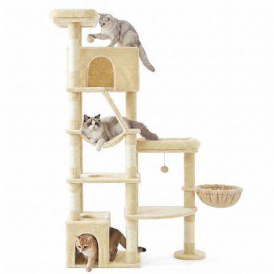 FEANDREA Arbre à Chat 6 Niveaux avec Griffoir,105 x 45 x 188 cm Beige