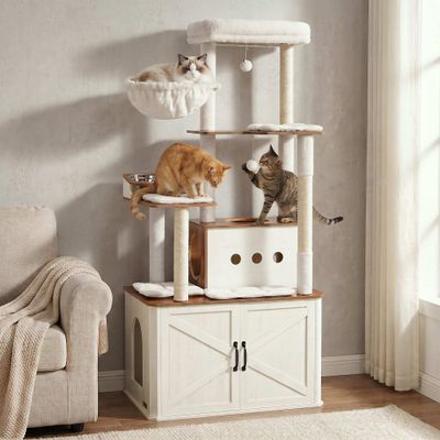 FEANDREA Arbre à Chat de 170 cm de Haut, Niche, Meuble Cache-Litière