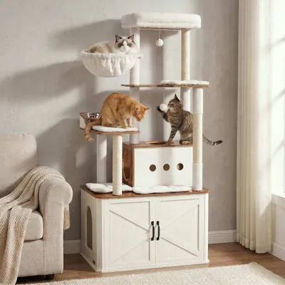 FEANDREA Arbre à Chat de 170 cm de Haut, Niche, Meuble Cache-Litière