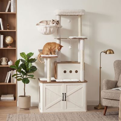 FEANDREA Arbre à Chat de 170 cm de Haut, Niche, Meuble Cache-Litière