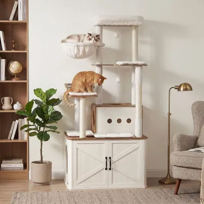 FEANDREA Arbre à Chat de 170 cm de Haut, Niche, Meuble Cache-Litière