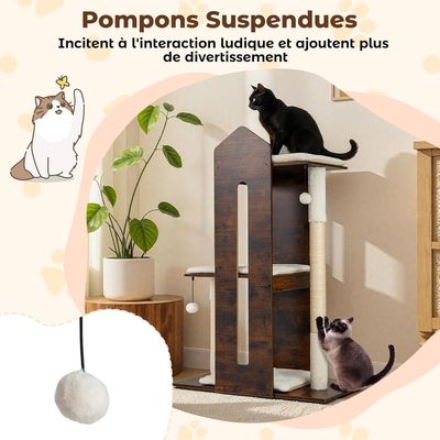 GIANTEX Arbre à Chat XXL 120 cm,3 Plat,Sisal,Coussin Lavable,2 Balles