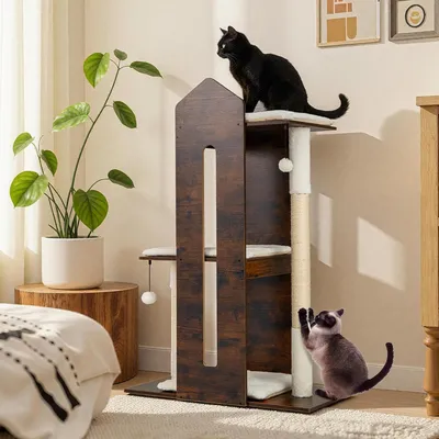 GIANTEX Arbre à Chat XXL 120 cm,3 Plat,Sisal,Coussin Lavable,2 Balles