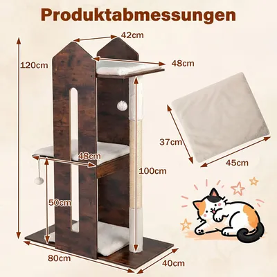 GIANTEX Kratzbaum XXL 120 cm, 3 Ebenen, Sisal, Waschbares Kissen, 2 Bälle GIANTEX Kratzbaum XXL 120 cm, 3 Ebenen, Sisal, Waschbares Kissen, 2 Bälle
