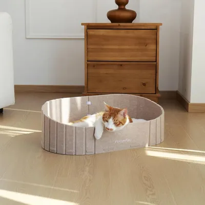 HausPets Katzenbett Sofa 61cm Filz Kunstfell Oval Camel