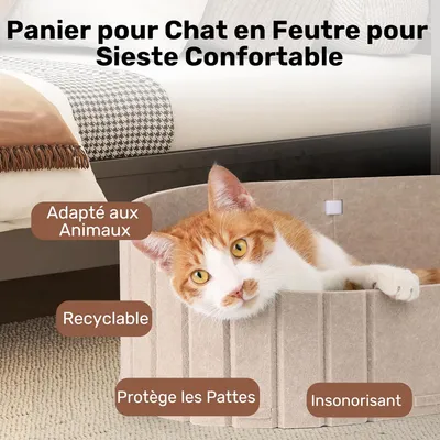 HausPets Lit Chat Canapé 61cm Feutre Fausse Fourrure Ovale Camel