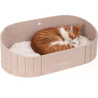 HausPets Katzenbett Sofa 61cm Filz Kunstfell Oval Camel