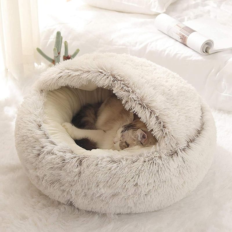 HausPets Anti-Stress Hunde Katzenbett Kuschelig 40cm Braun Rutschfest