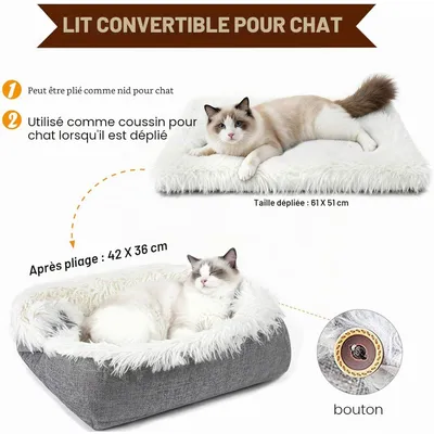 HausPets Lit Chat Chien 2en1 Pliable Couverture Doux 42x36cm Lavable