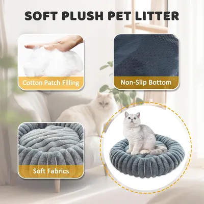 Panier Chien Chat Donut 50cm Apaisant Anti-anxiété Antidérapant Gris
