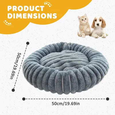 Panier Chien Chat Donut 50cm Apaisant Anti-anxiété Antidérapant Gris
