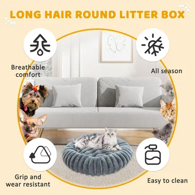 Panier Chien Chat Donut 50cm Apaisant Anti-anxiété Antidérapant Gris