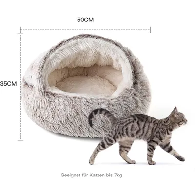 HausPets Lit Chat Donut Peluche Capuchon Semi-fermé Doux 50x50cm Curry
