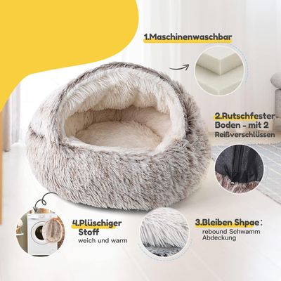 HausPets Cama peluche gatos forma donut curry, capucha,,, 5050cm