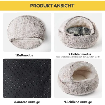 HausPets Lit Chat Donut Peluche Capuchon Semi-fermé Doux 50x50cm Curry
