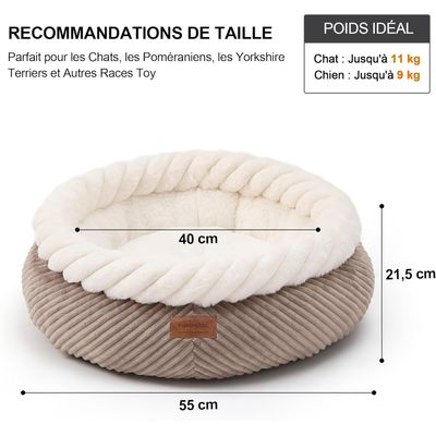 HausPets Lit Rond Chien Chat 53cm Apaisant Fausse Fourrure Camel