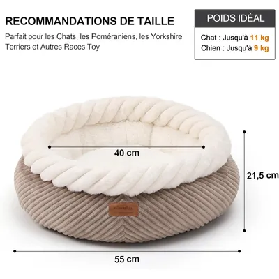HausPets Lit Rond Chien Chat 53cm Apaisant Fausse Fourrure Camel