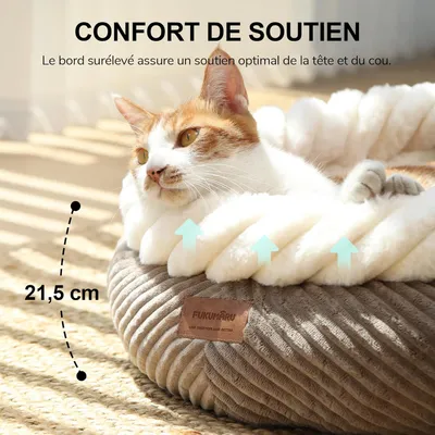 HausPets Lit Rond Chien Chat 53cm Apaisant Fausse Fourrure Camel