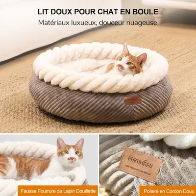 HausPets Lit Rond Chien Chat 53cm Apaisant Fausse Fourrure Camel