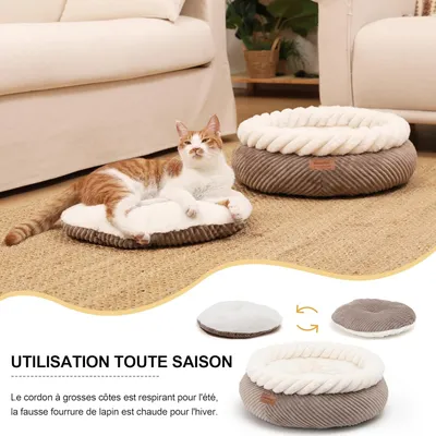 HausPets Lit Rond Chien Chat 53cm Apaisant Fausse Fourrure Camel