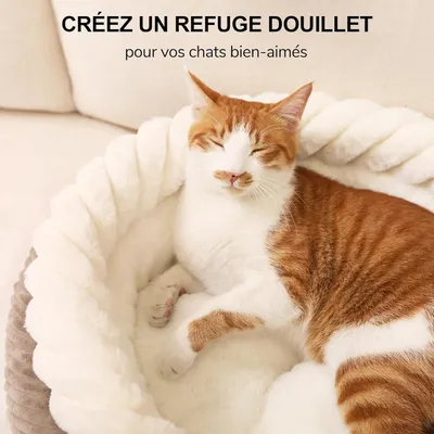 HausPets Lit Rond Chien Chat 53cm Apaisant Fausse Fourrure Camel